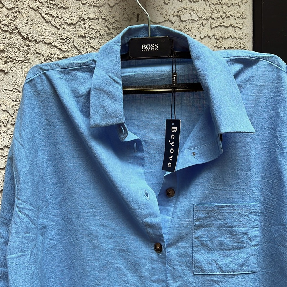 Beylove Oversized dress shirt and matching shorts ladies size large